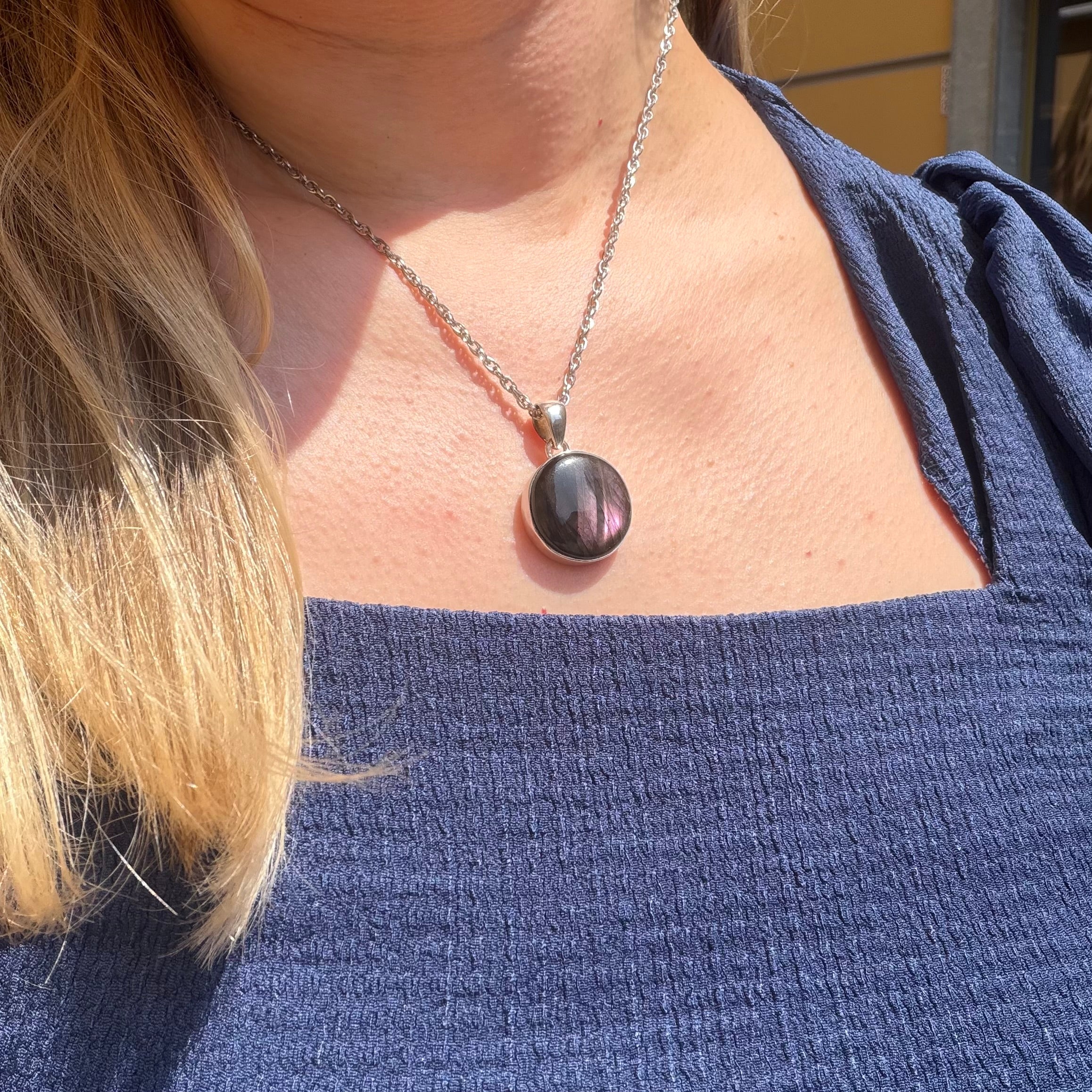 Ciondolo Labradorite Viola - Argento 925 Tondo