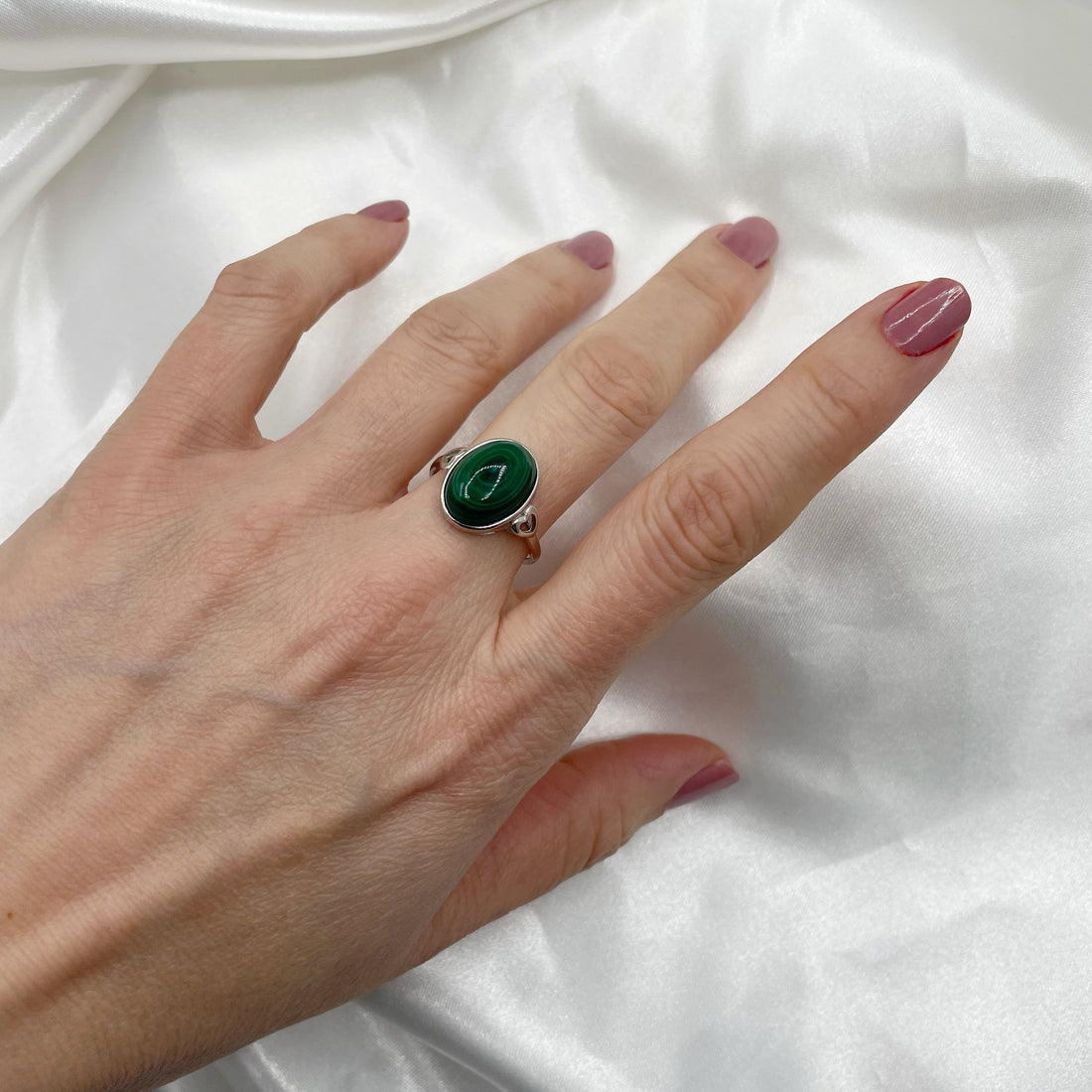Anello Malachite Ovale - Argento 925