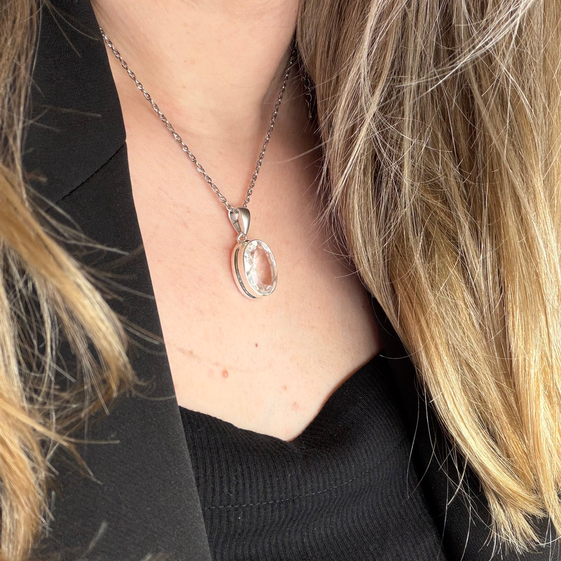 Ciondolo Cristallo di Rocca e Argento 925 - Ovale