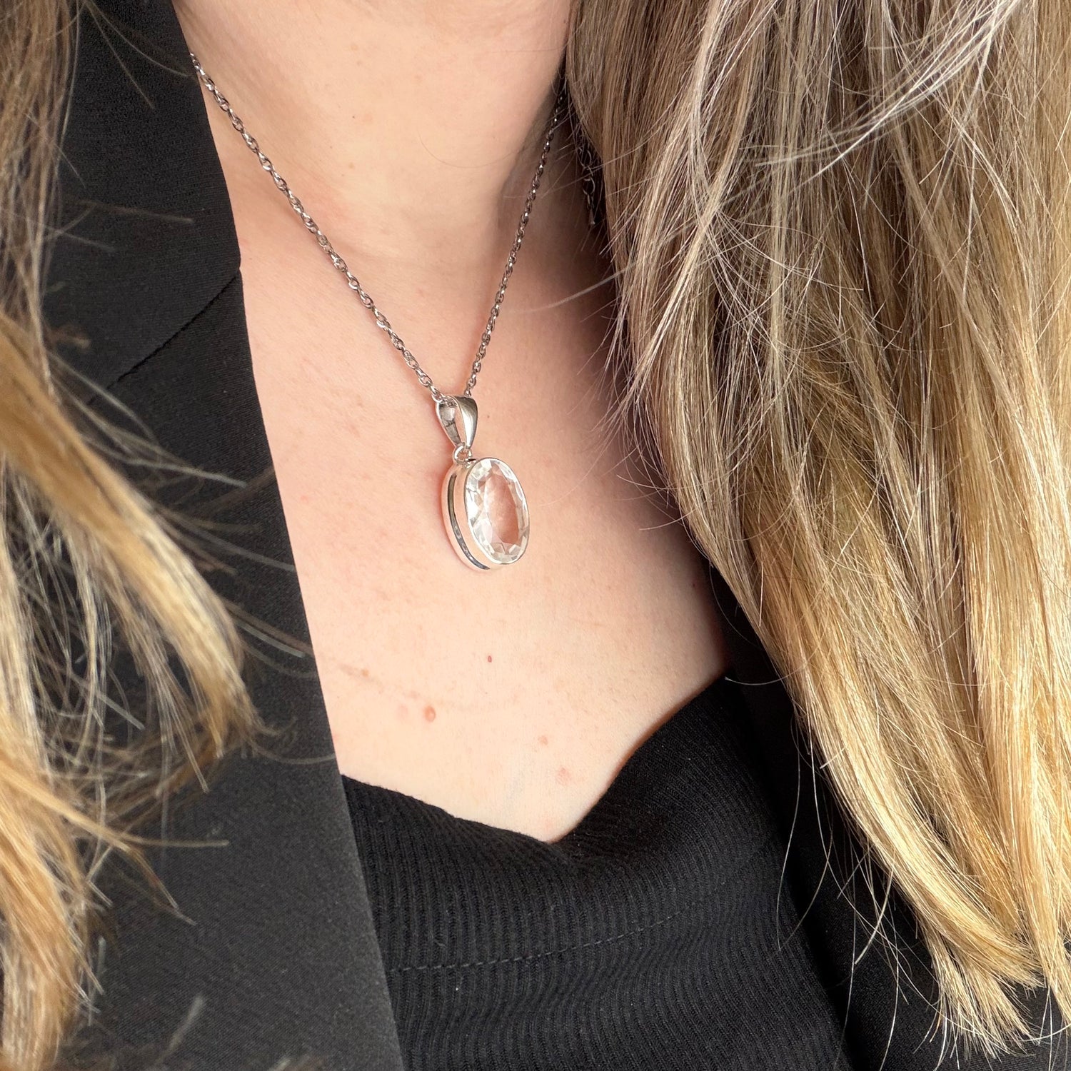 Ciondolo Cristallo di Rocca e Argento 925 - Ovale