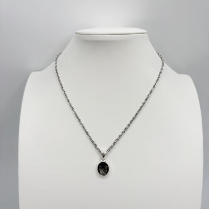 Ciondolo Quarzo Tormalinato Ovale - Argento 925
