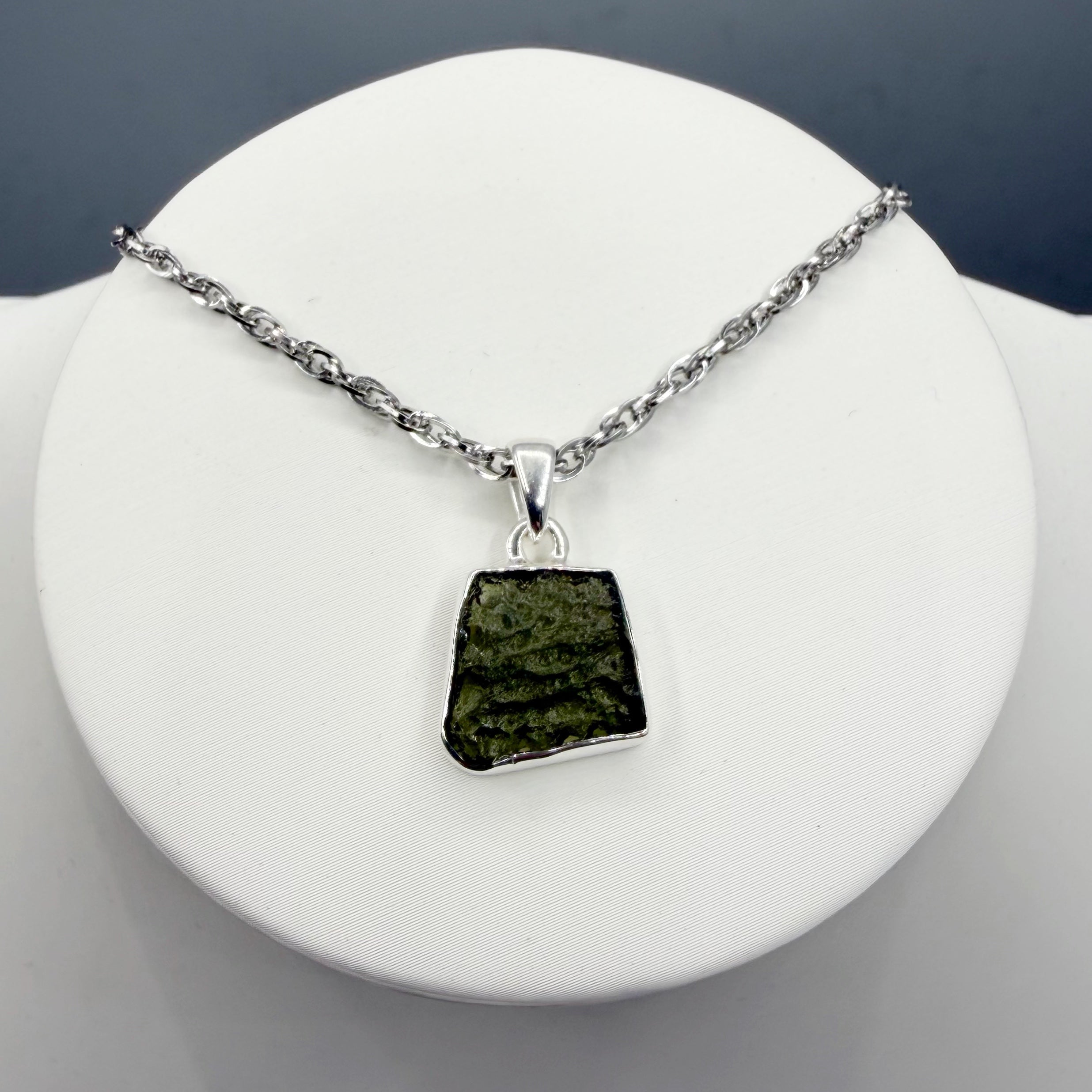 Ciondolo Moldavite Grezza e Argento 925
