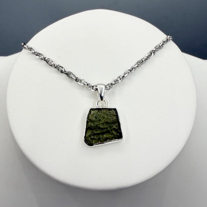 Ciondolo Moldavite Grezza e Argento 925