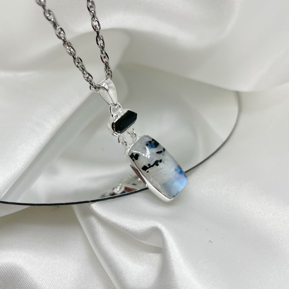 Ciondolo Labradorite e Tormalina rettangolare - Argento 925