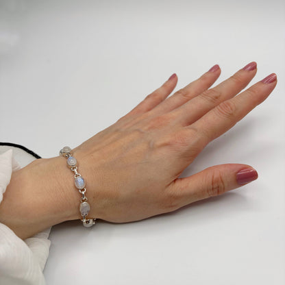 Bracciale Labradorite Bianca e Argento 925 - Ovale
