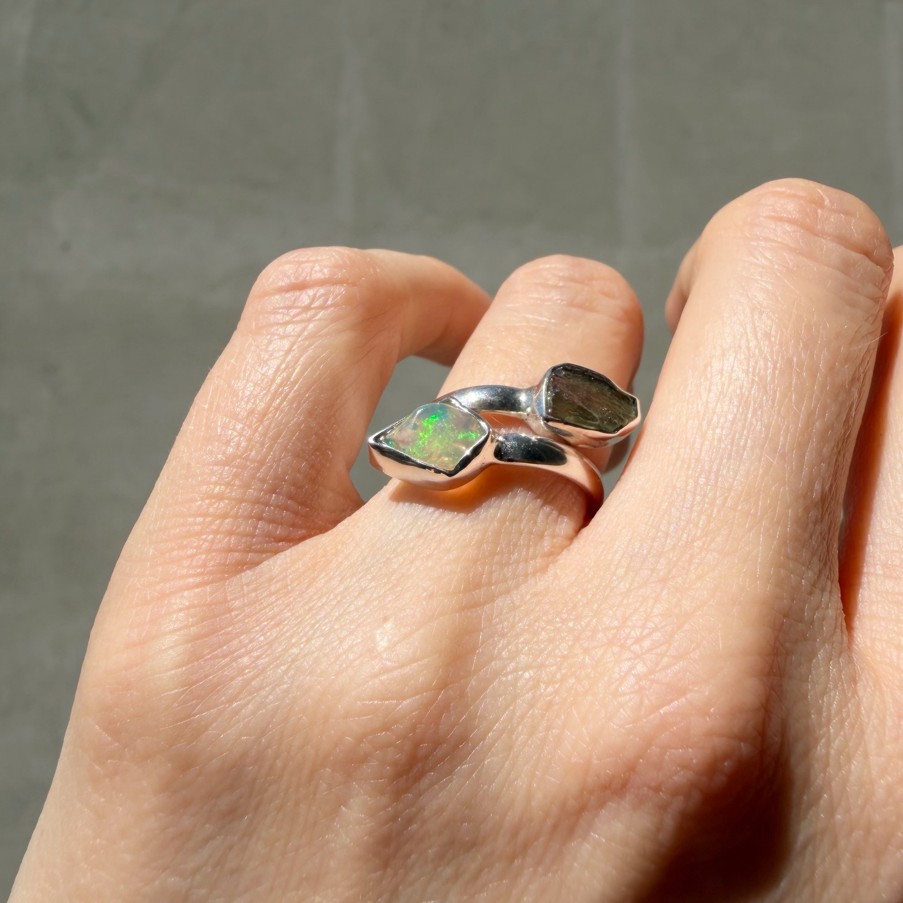 Anello Moldavite e Opale - Argento 925
