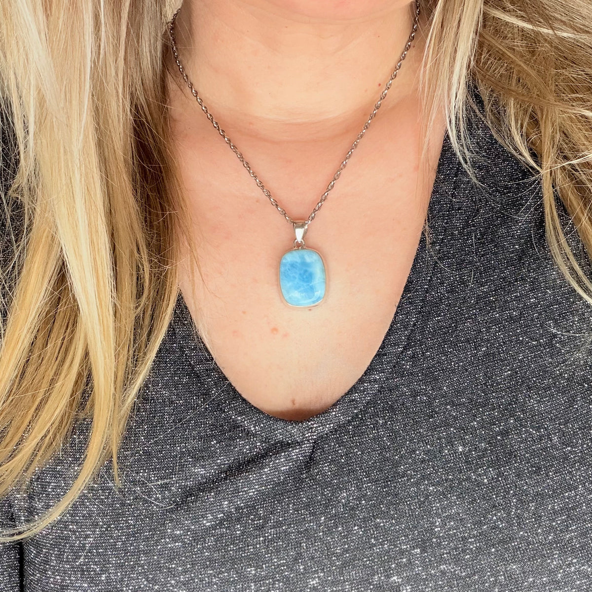 Ciondolo Larimar Argento 925 - Rettangolare