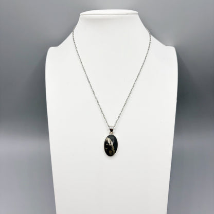 Ciondolo Pirite in Basalto - Argento 925 - Ovale