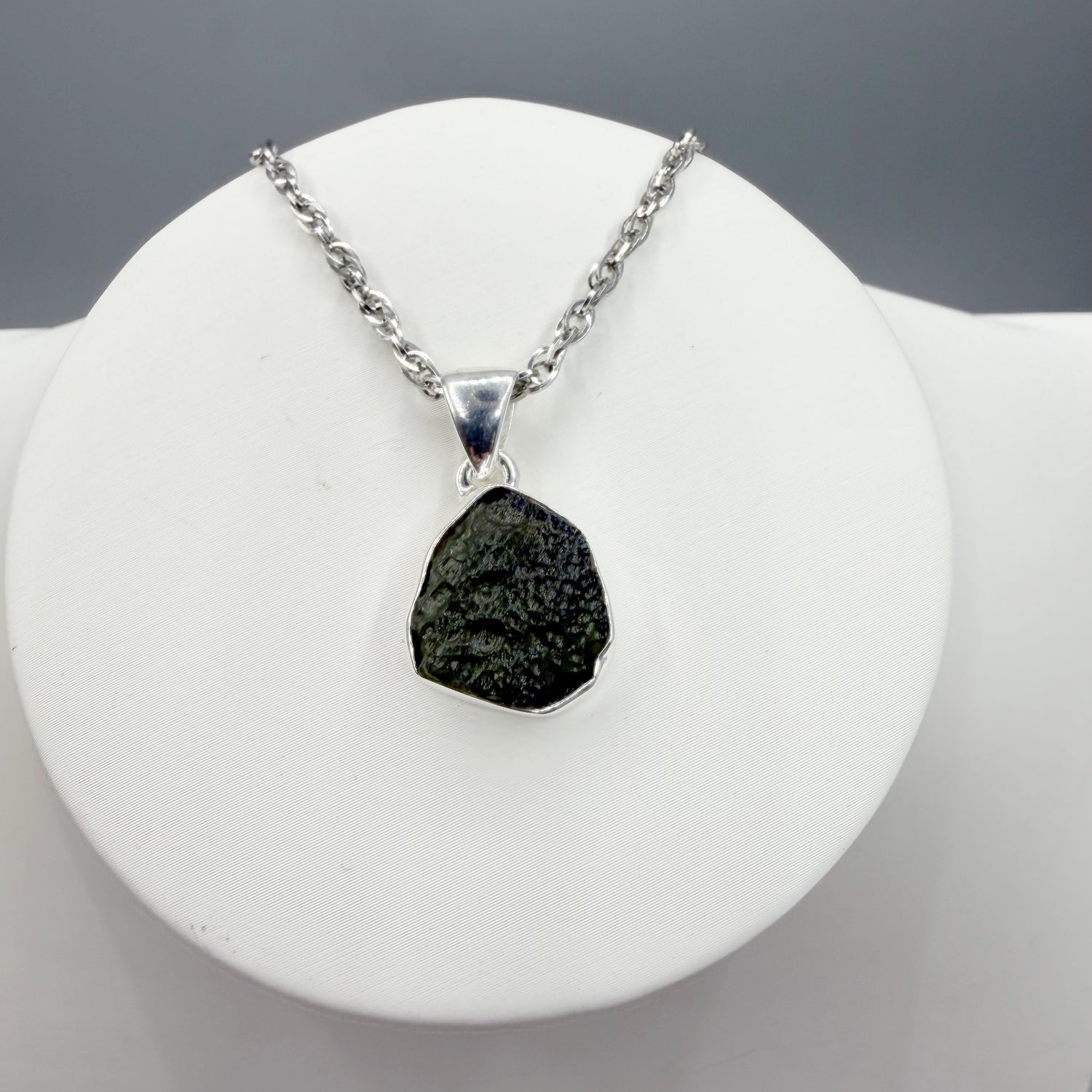 Ciondolo Moldavite Grezza - Argento 925