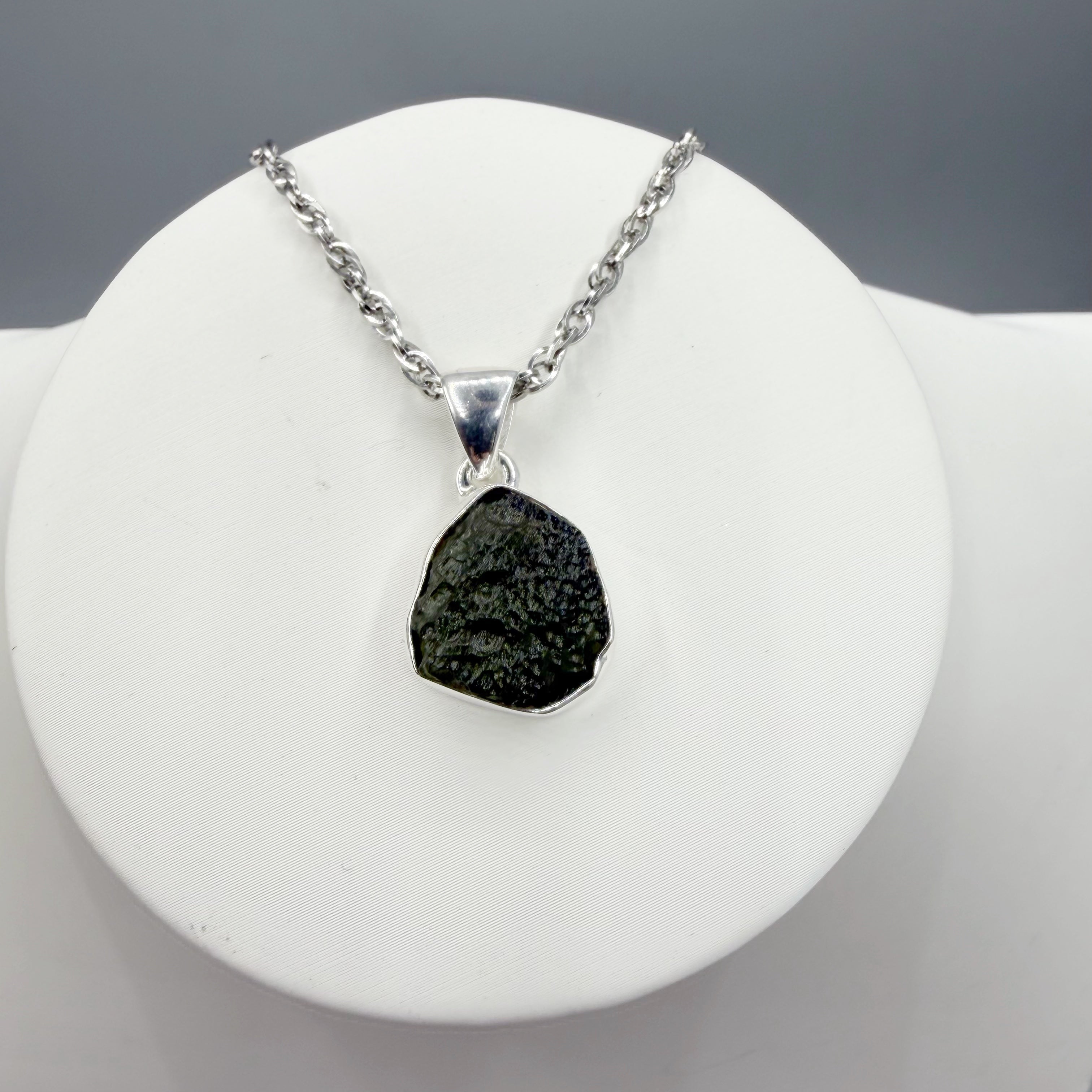 Ciondolo Moldavite Grezza - Argento 925