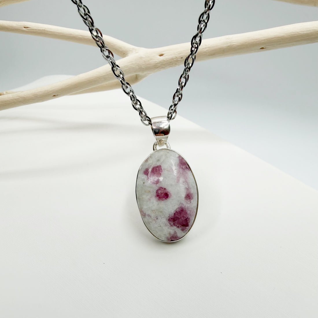 Ciondolo Tormalina Rosa e Argento 925 - Ovale