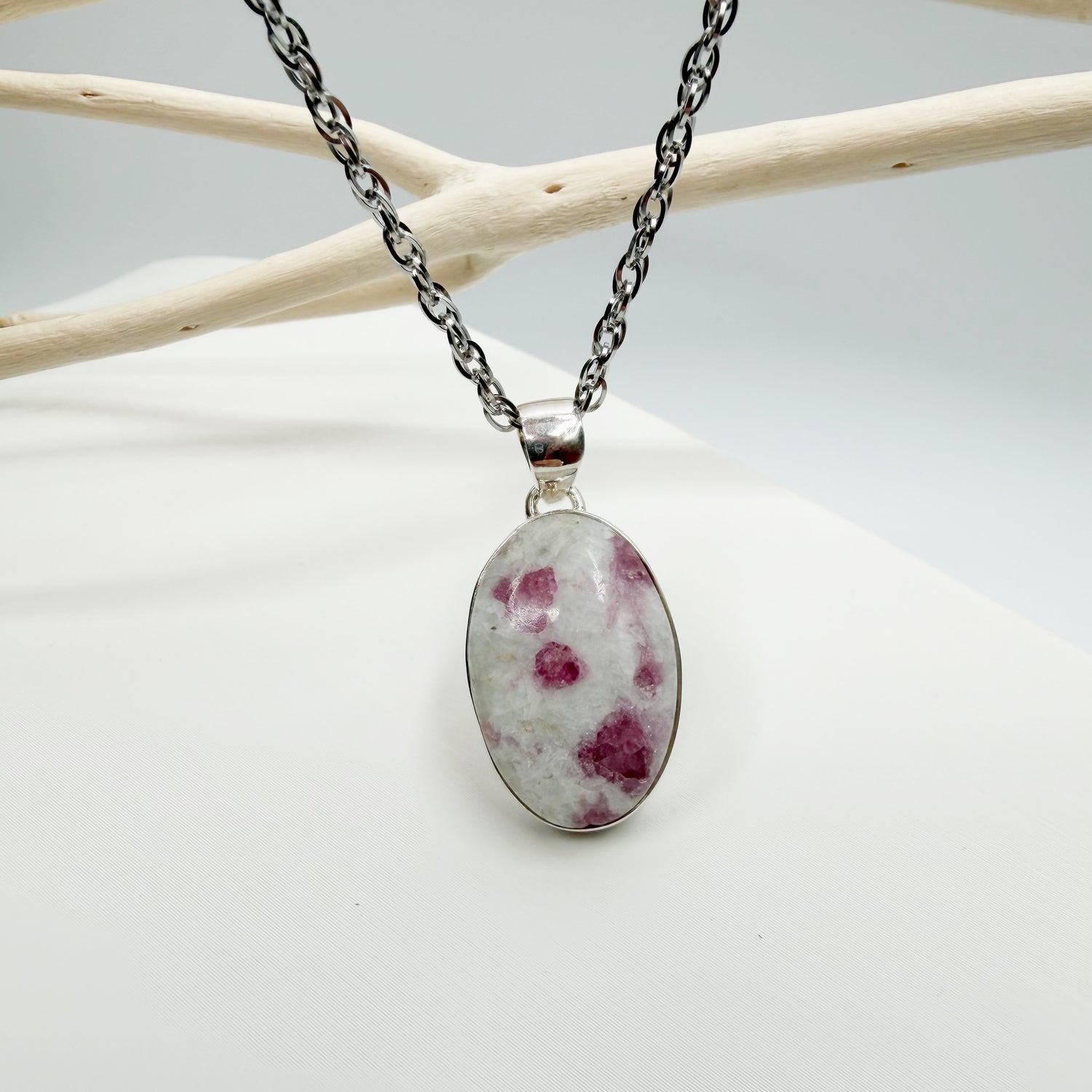 Ciondolo Tormalina Rosa e Argento 925 - Ovale