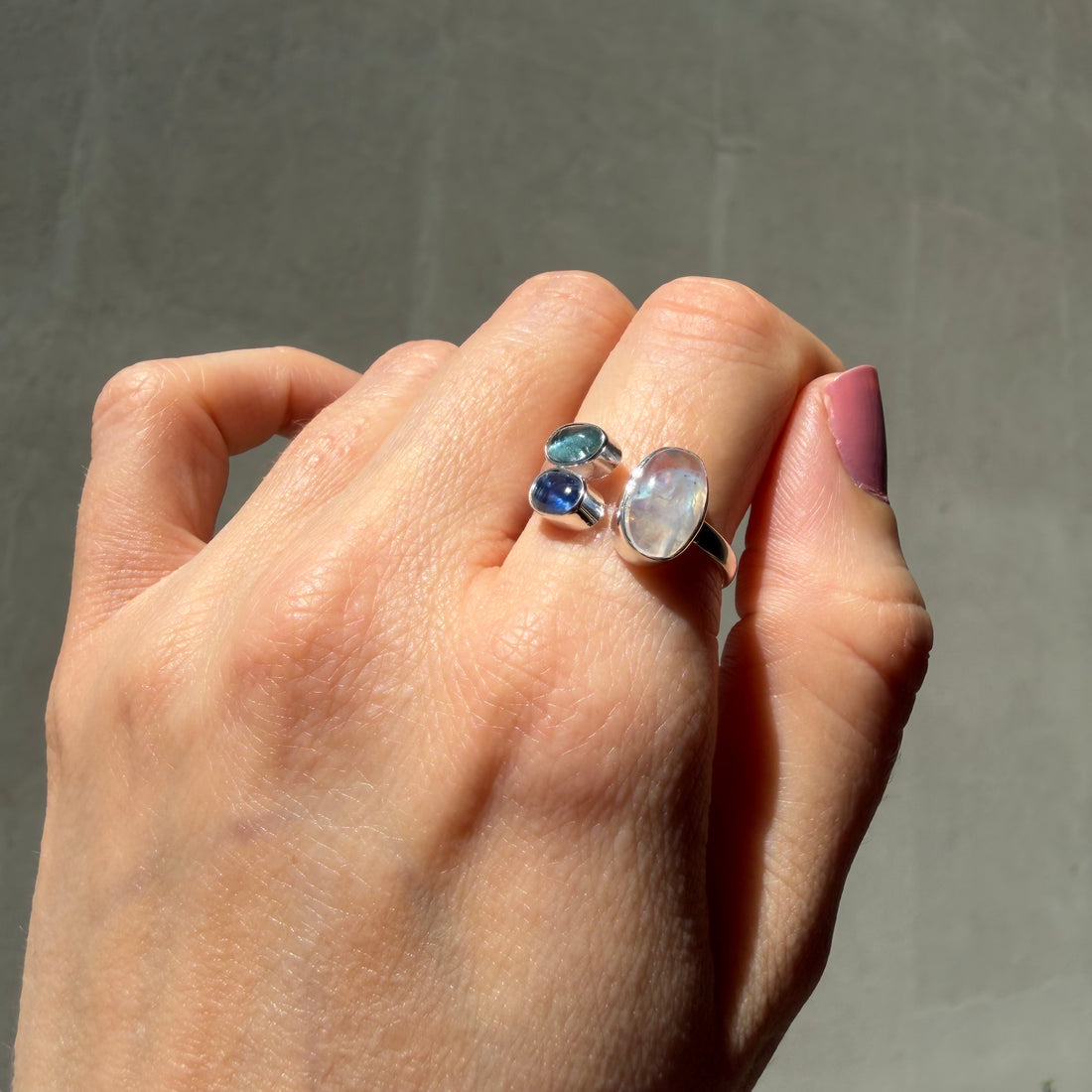 Anello Acquamarina, Cianite, Labradorite - Argento 925