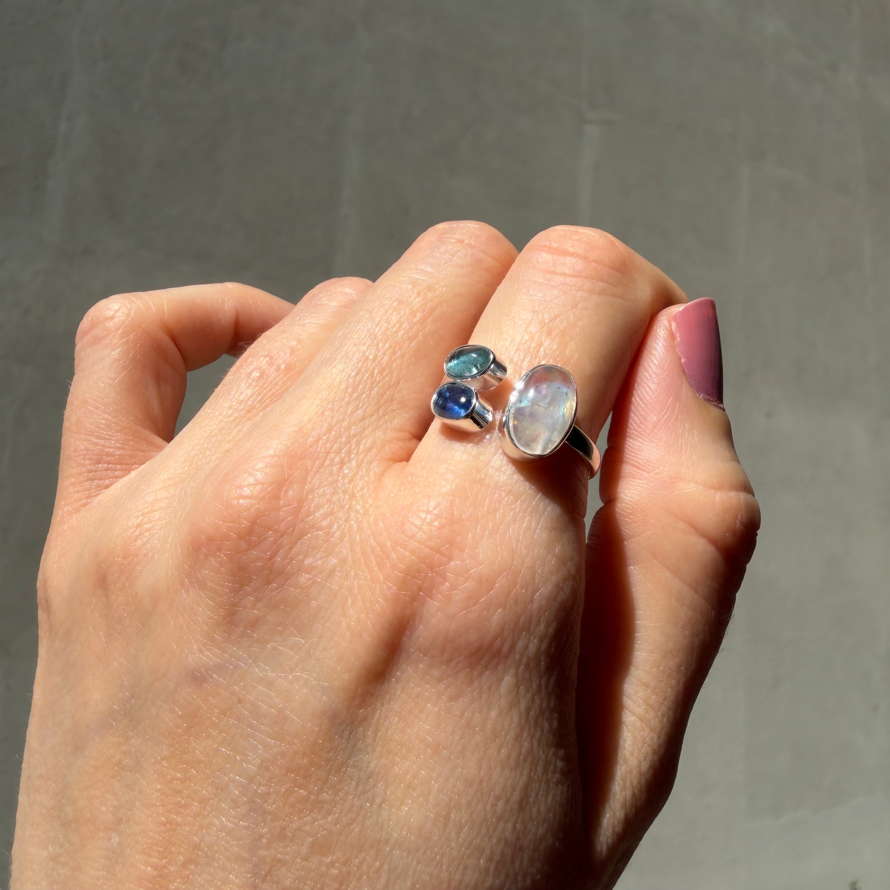 Anello Acquamarina, Cianite, Labradorite - Argento 925