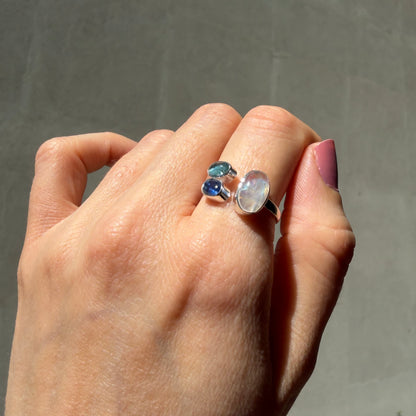 Anello Acquamarina, Cianite, Labradorite - Argento 925