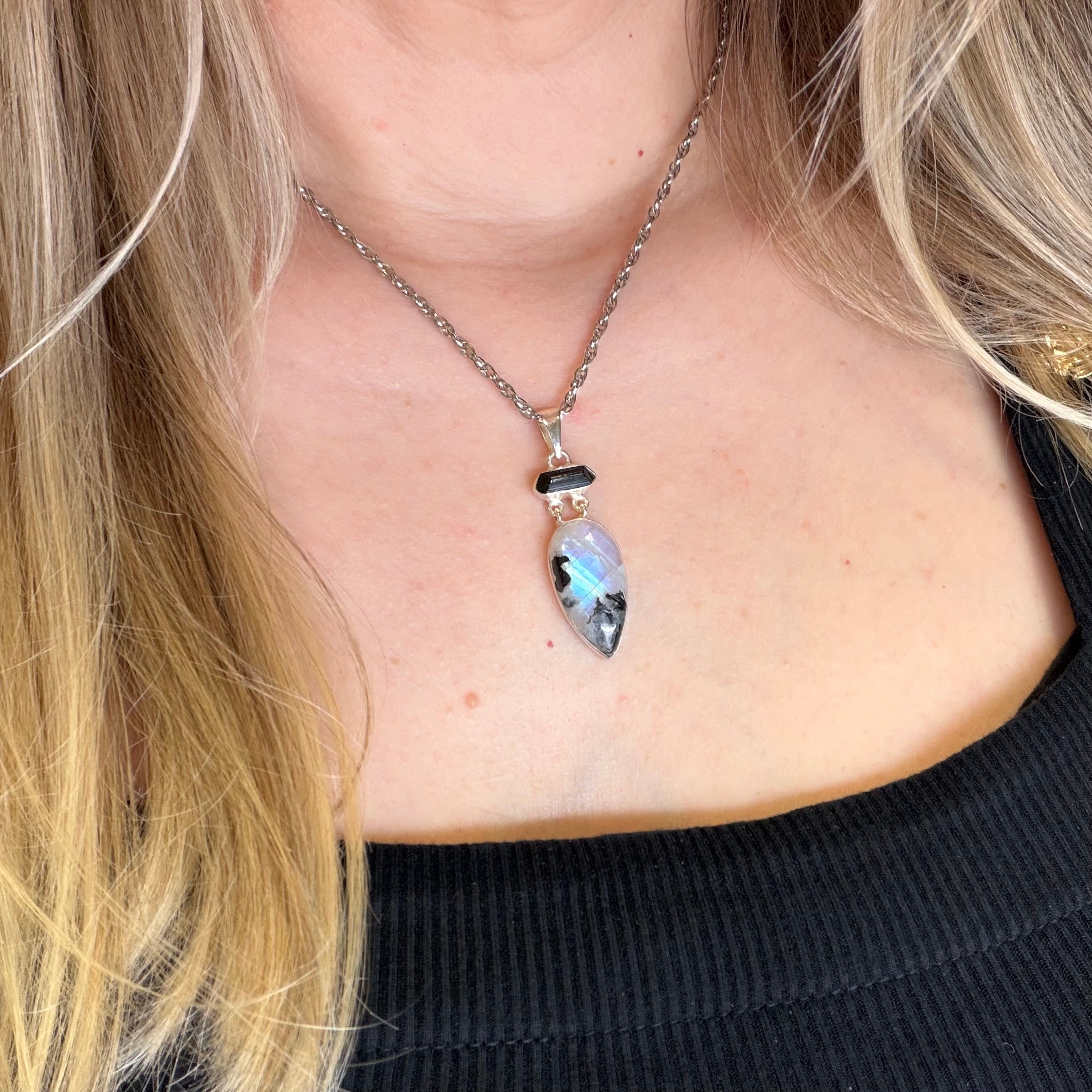 Ciondolo Labradorite e Tormalina - Argento 925
