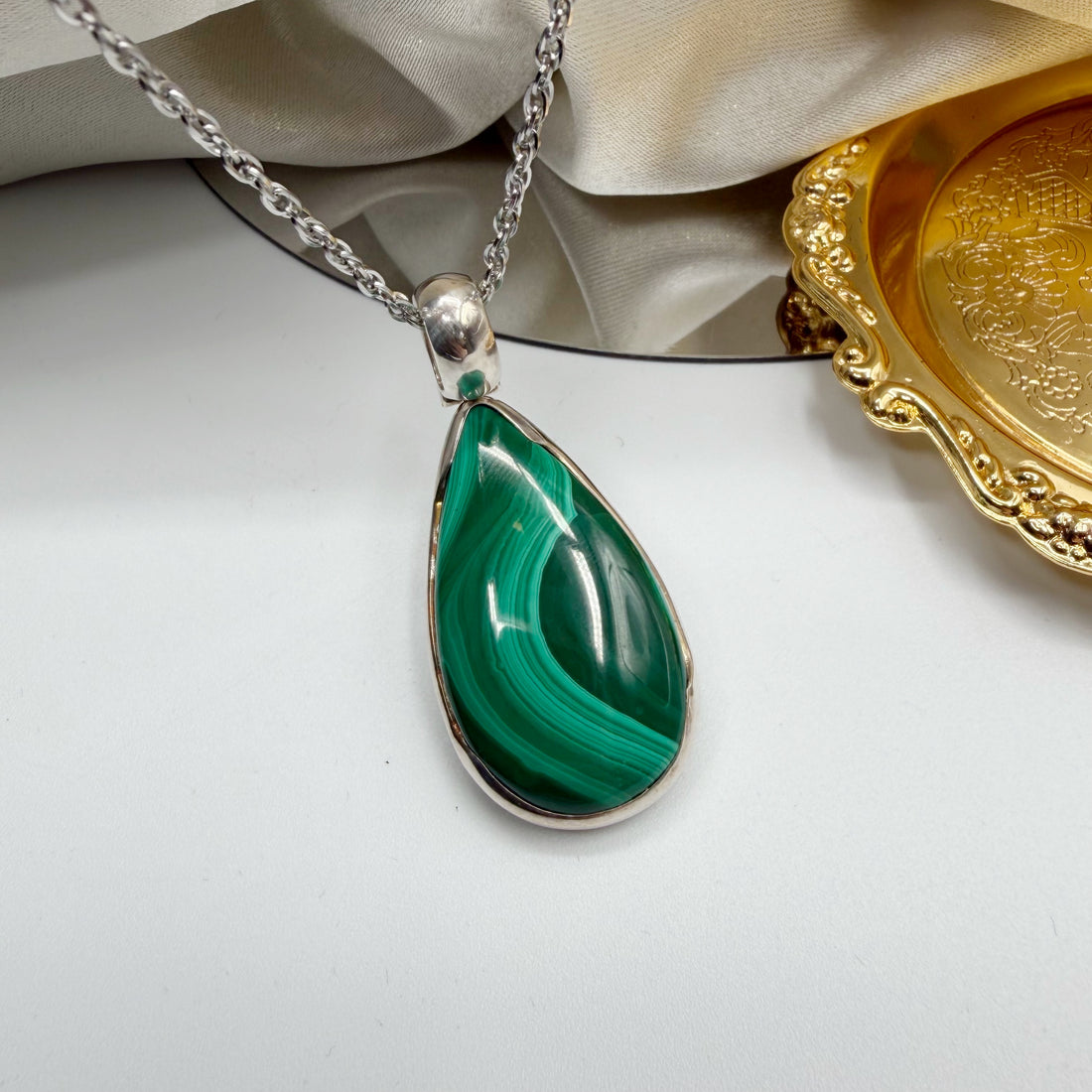 Ciondolo Malachite a Goccia - Argento 925