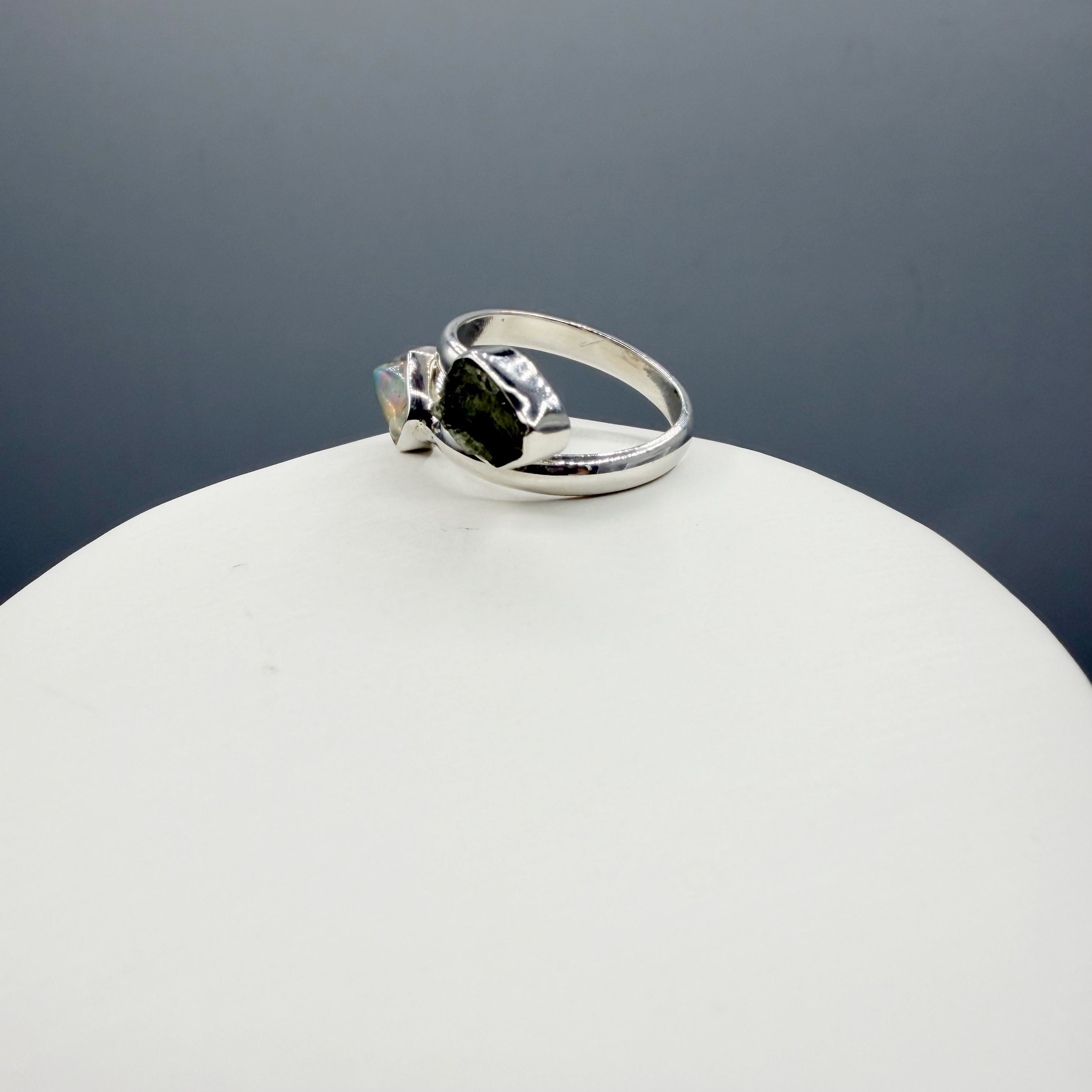 Anello Moldavite e Opale - Argento 925
