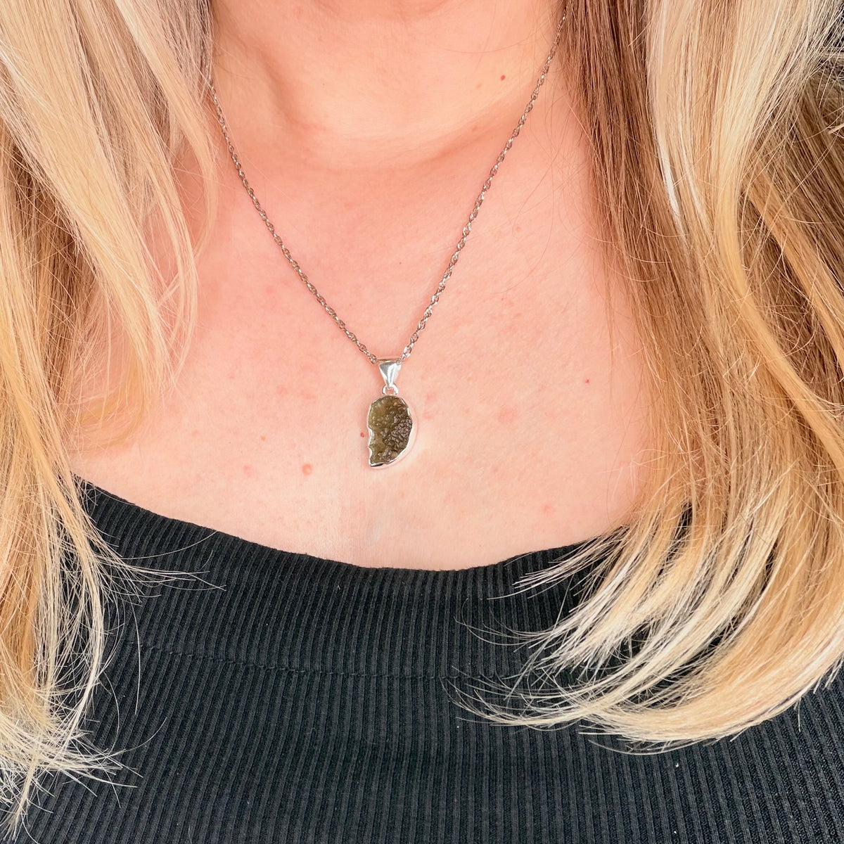 Ciondolo Moldavite Grezza - Argento 925