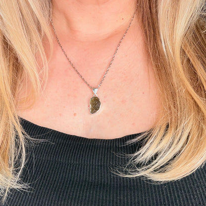 Ciondolo Moldavite Grezza - Argento 925