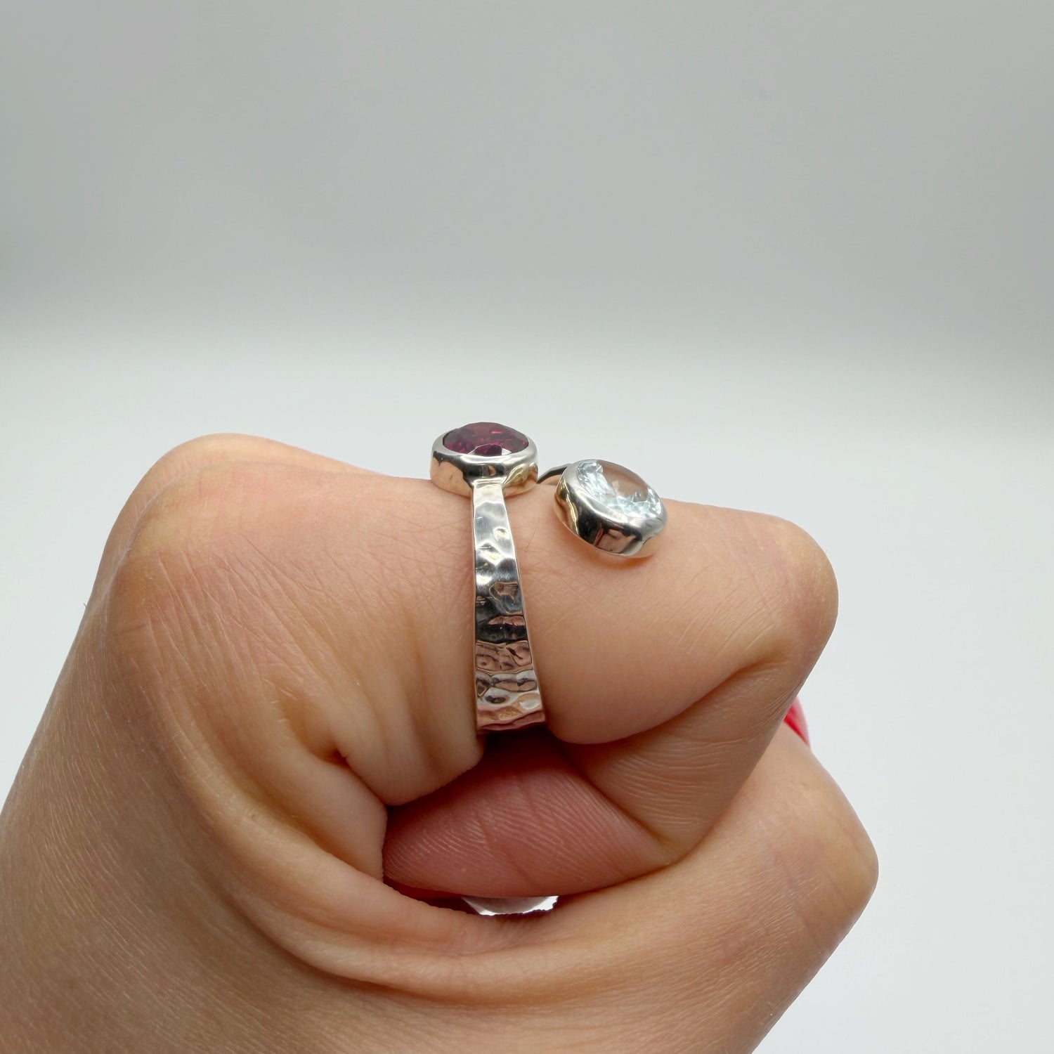 Anello Acquamarina e Granato - Argento 925