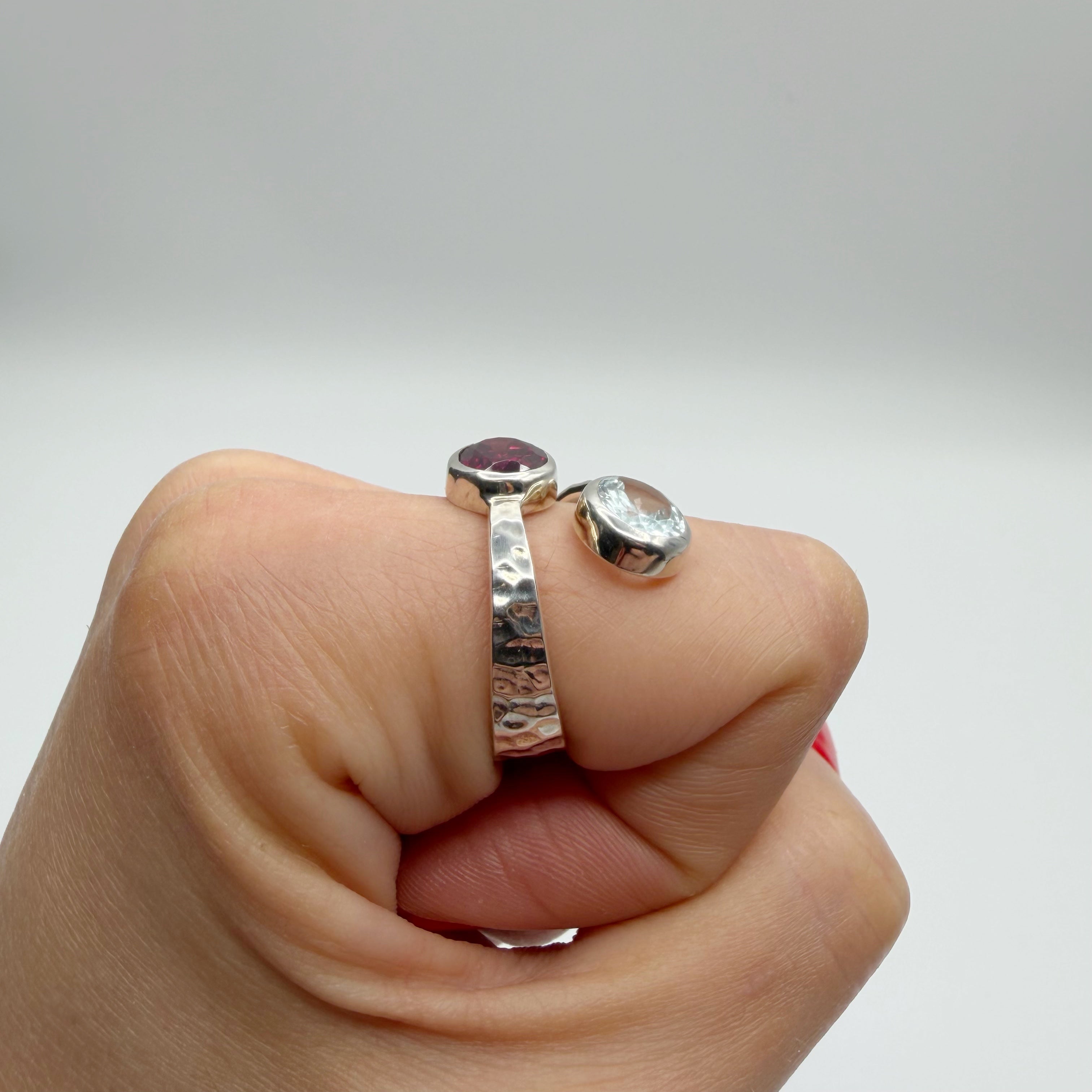 Anello Acquamarina e Granato - Argento 925