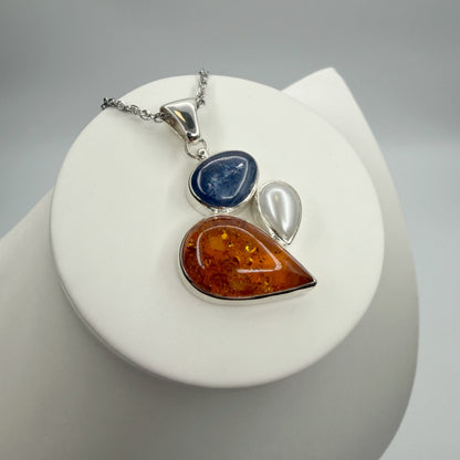 Ciondolo Ambra, Cianite e Madreperla - Argento 925