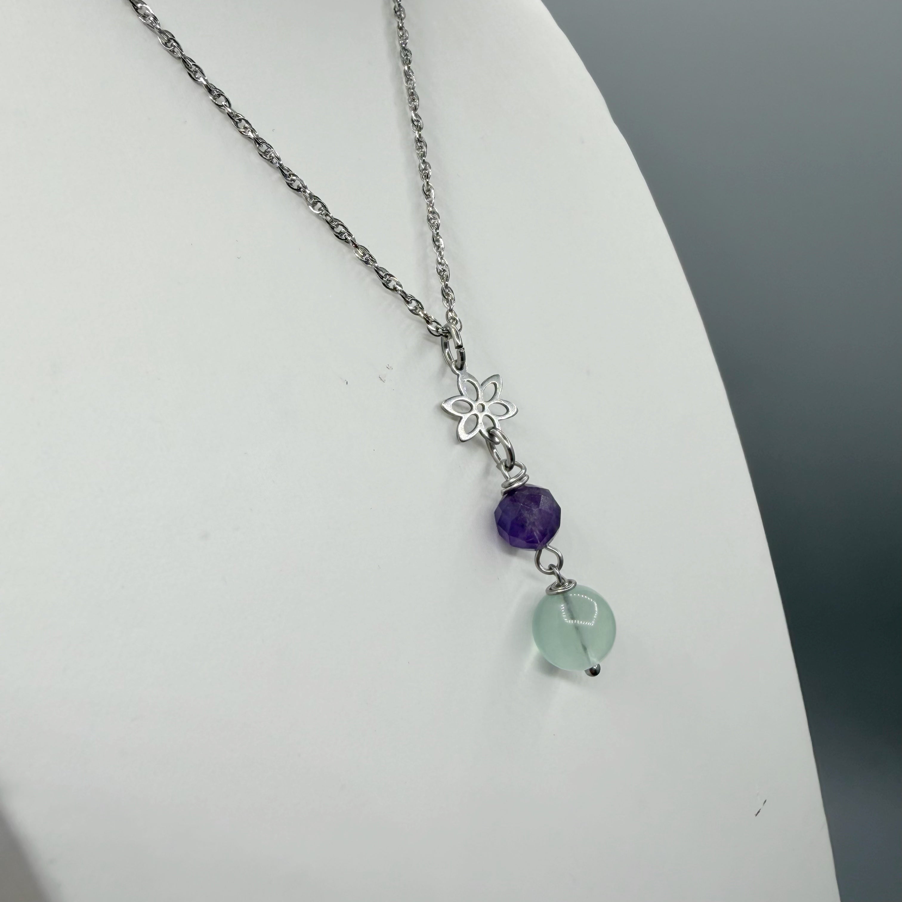 Ciondolo Serenità - Ametista e Fluorite - acciaio inossidabile