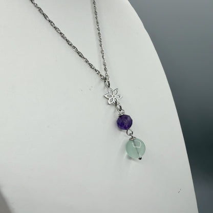Ciondolo Serenità - Ametista e Fluorite - acciaio inossidabile