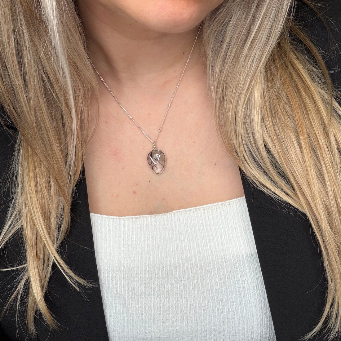 Collana Quarzo Tormalinato a Goccia - Argento 925