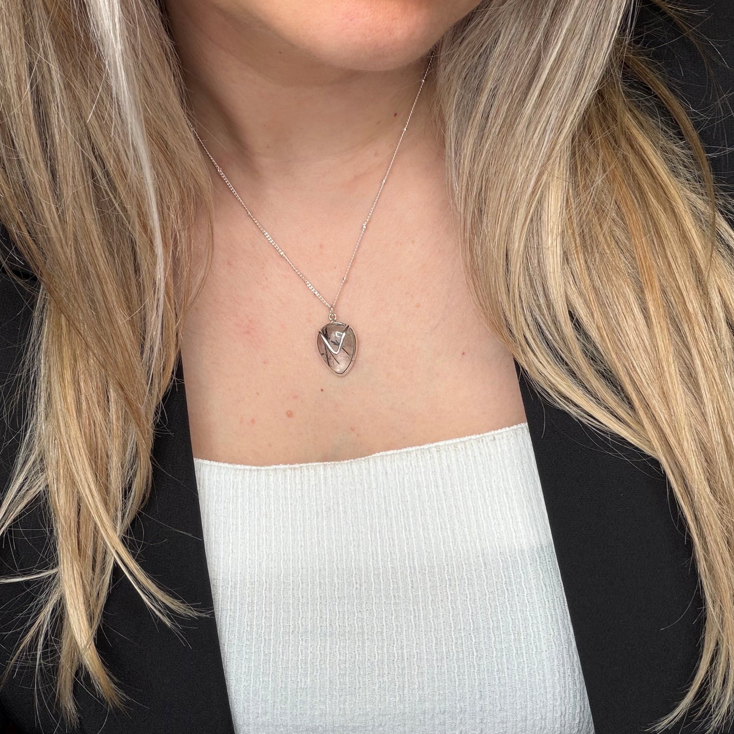 Collana Quarzo Tormalinato a Goccia - Argento 925