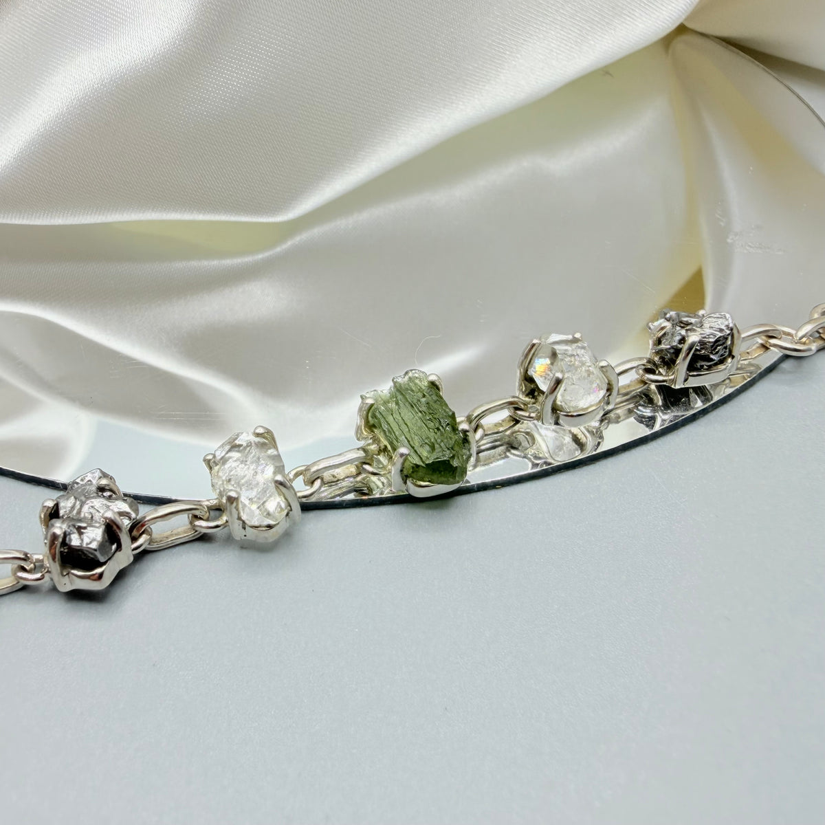 Bracciale Moldavite, Herkimer, Meteorite Campo del Cielo | Argento 925