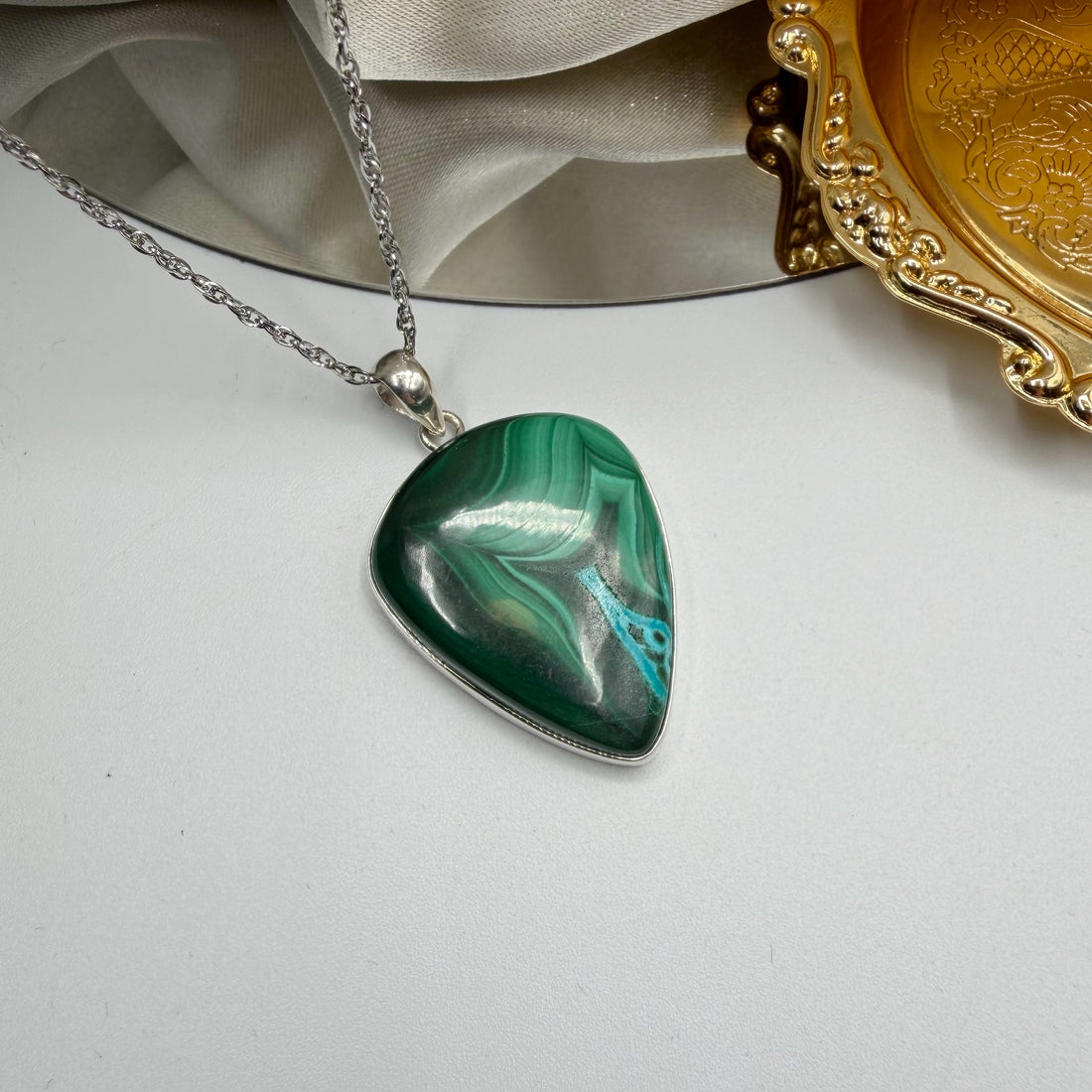 Ciondolo Malachite Triangolare - Argento 925