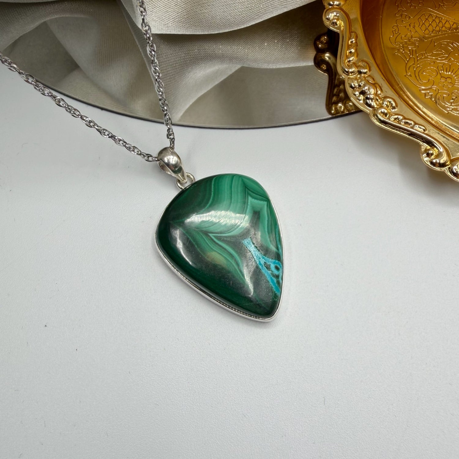 Ciondolo Malachite Triangolare - Argento 925