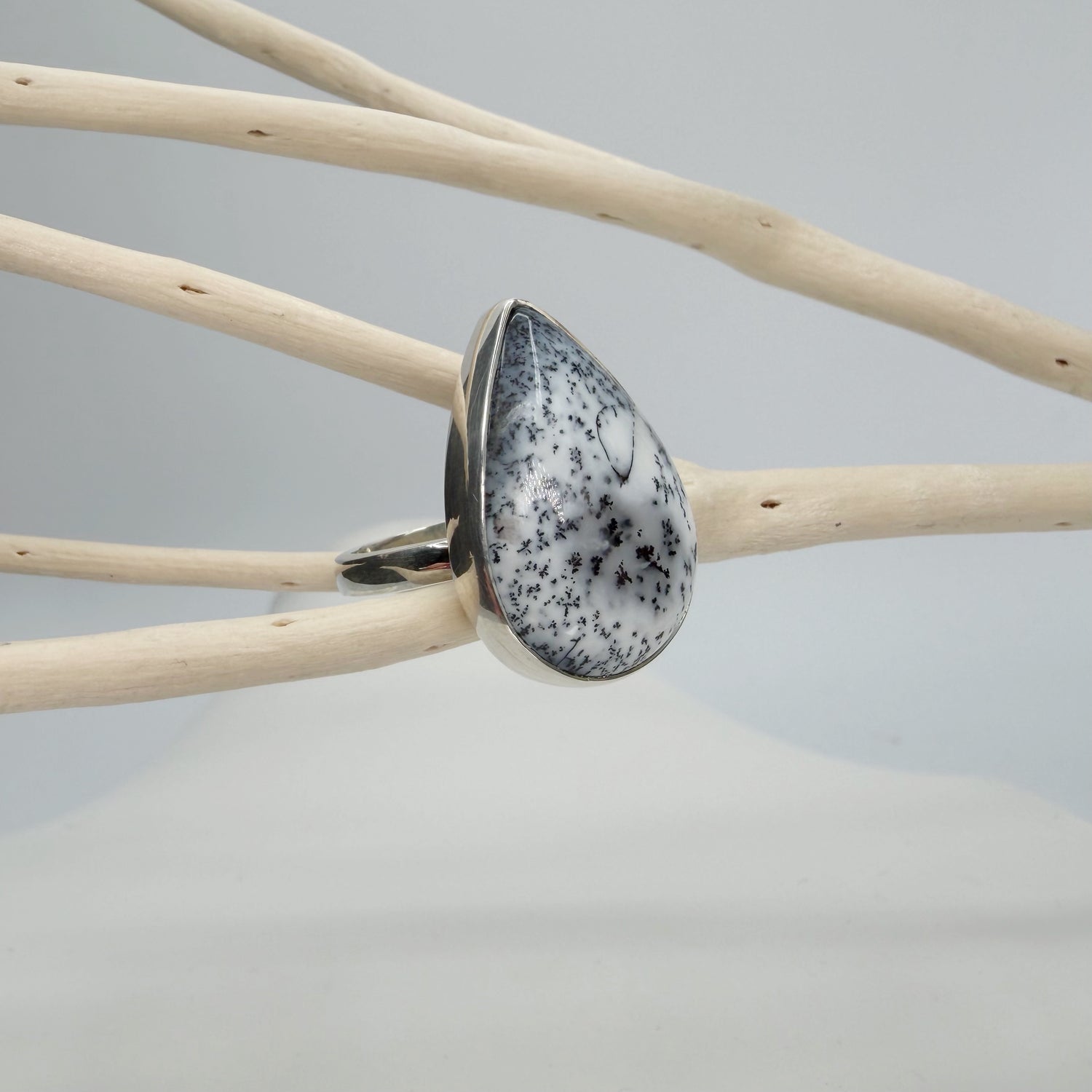 Anello Agata dendritica Argento 925 - a goccia