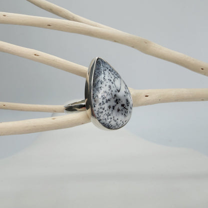 Anello Agata dendritica Argento 925 - a goccia