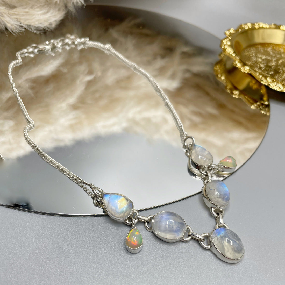 Collana Opale Etiope e Labradorite Bianca - Argento 925