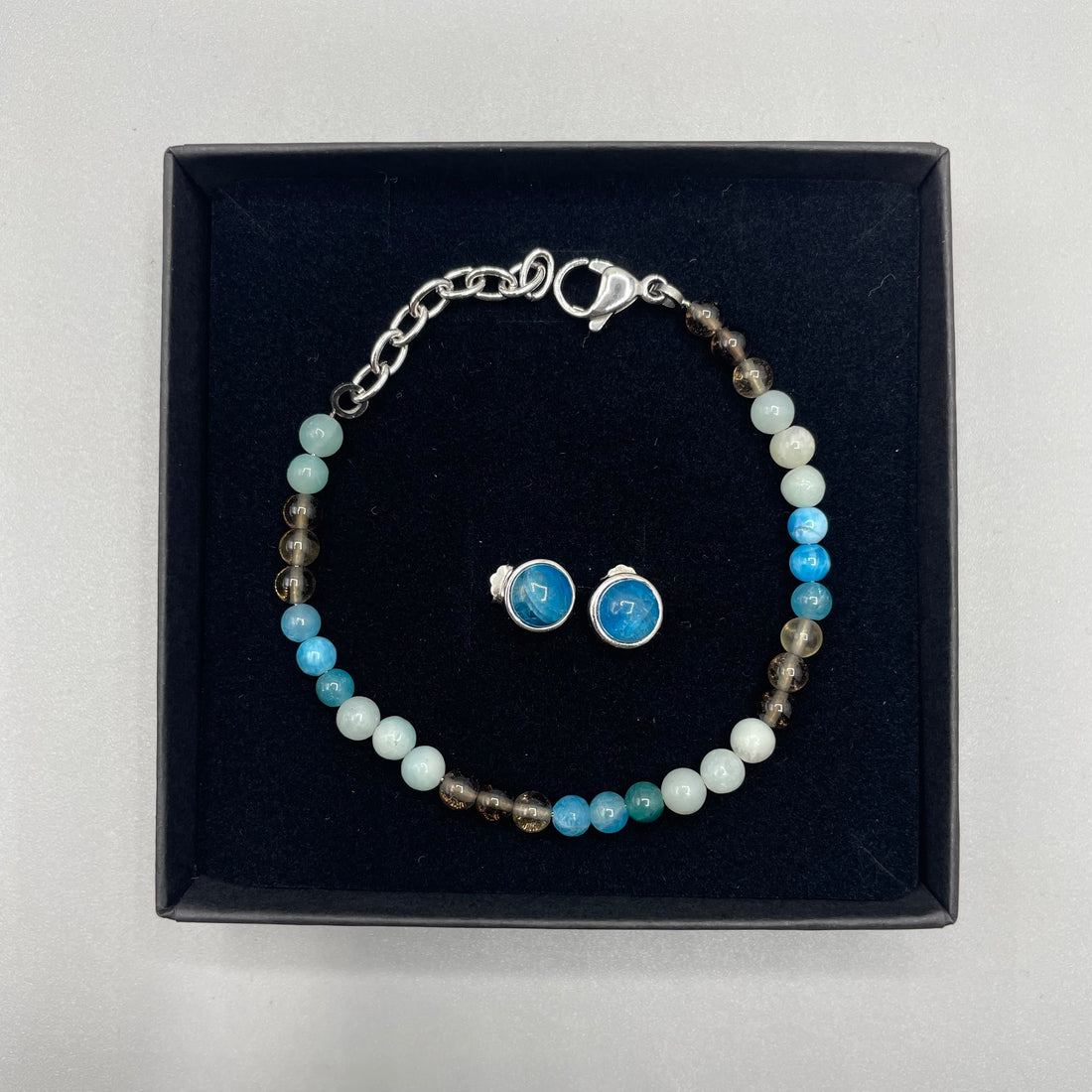 Set Fumè, Apatite e Amazzonite - Bracciale e Orecchini