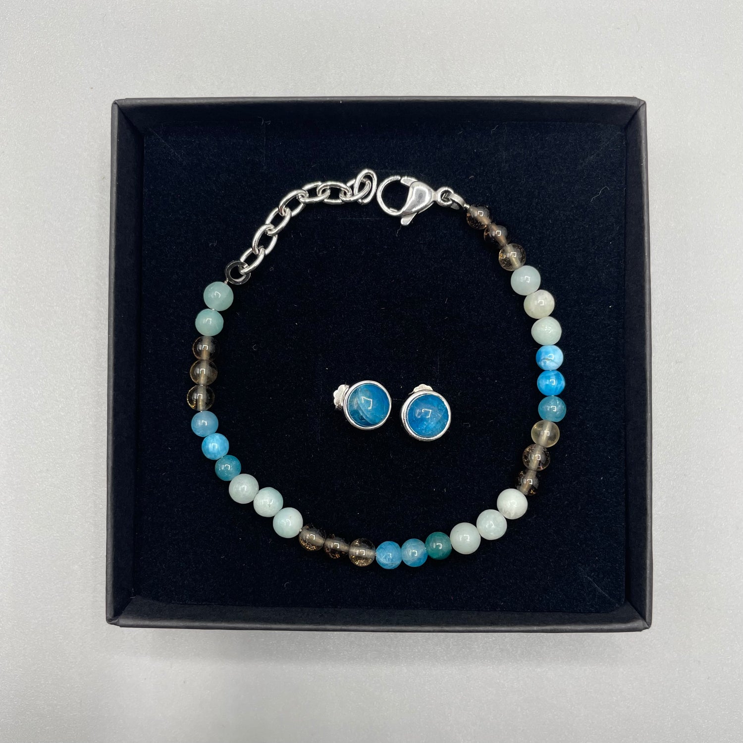 Set Fumè, Apatite e Amazzonite - Bracciale e Orecchini