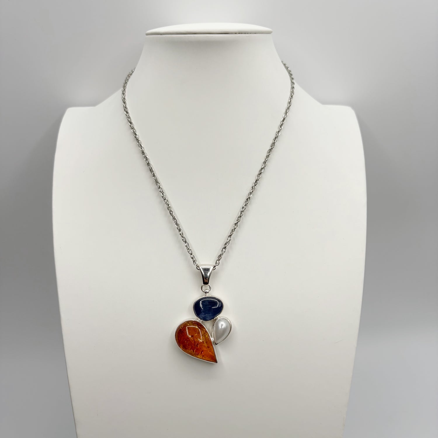 Ciondolo Ambra, Cianite e Madreperla - Argento 925