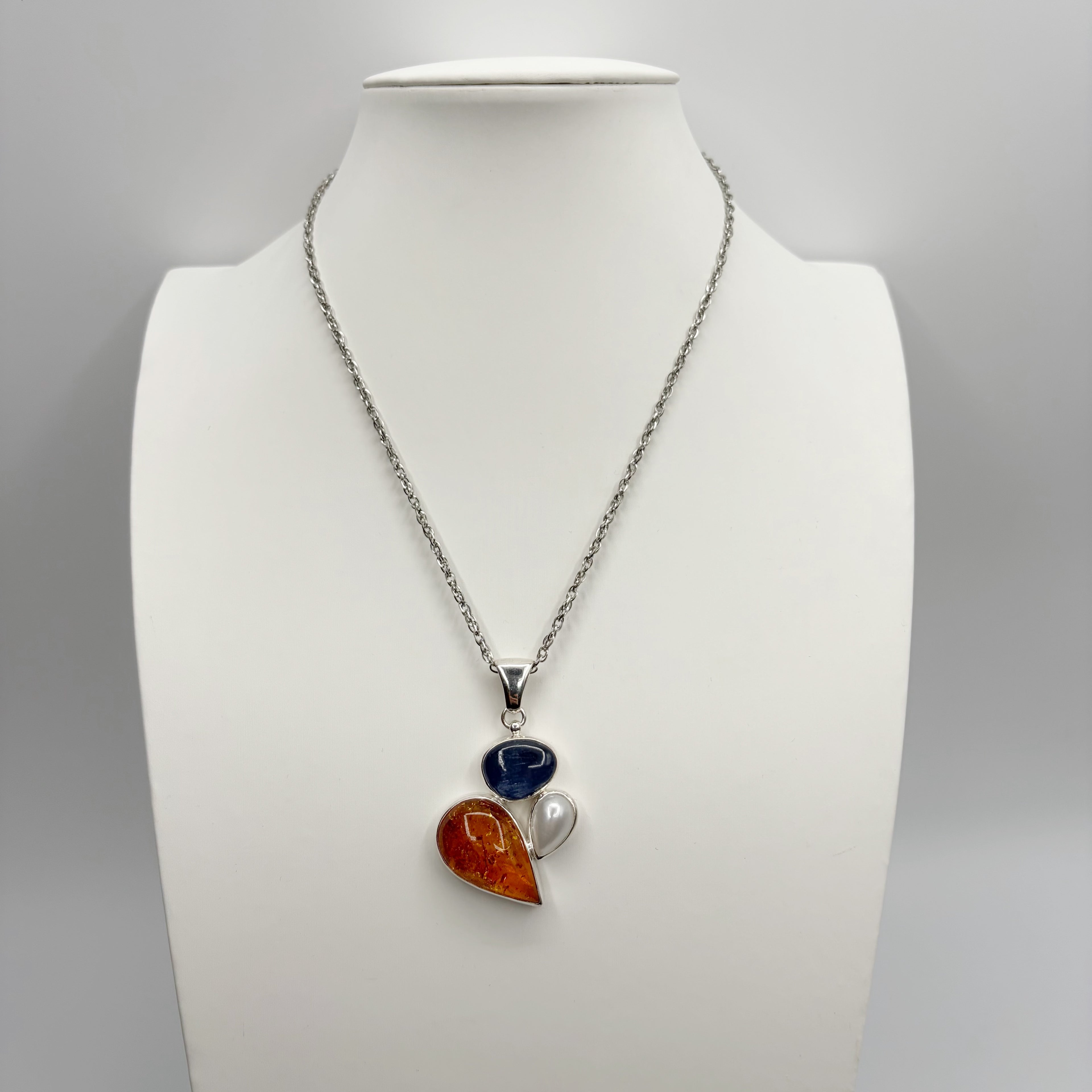 Ciondolo Ambra, Cianite e Madreperla - Argento 925