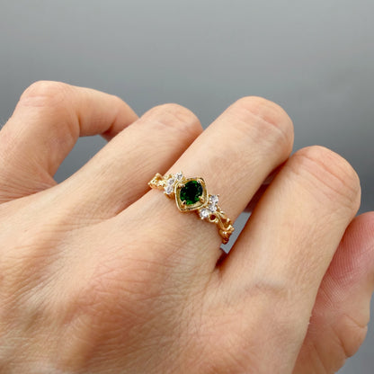 Anello Diopsite | Argento 925 placcato oro 14k - NON REGOLABILE