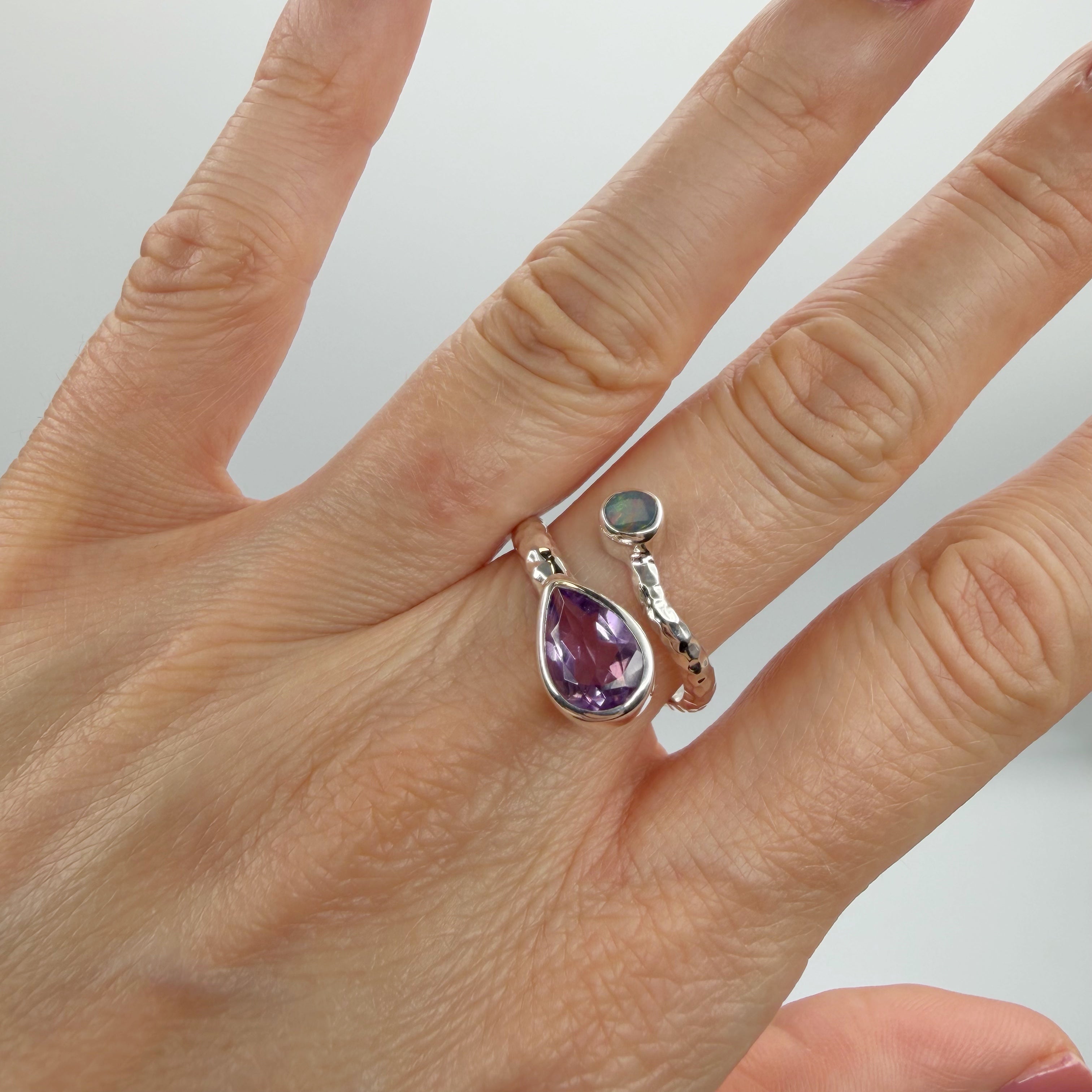 Anello Ametista e Opale Australiano - Argento 925
