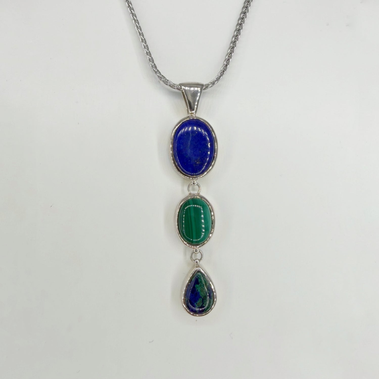 Ciondolo Lapislazzuli, Malachite, Azzurrite - Argento 925