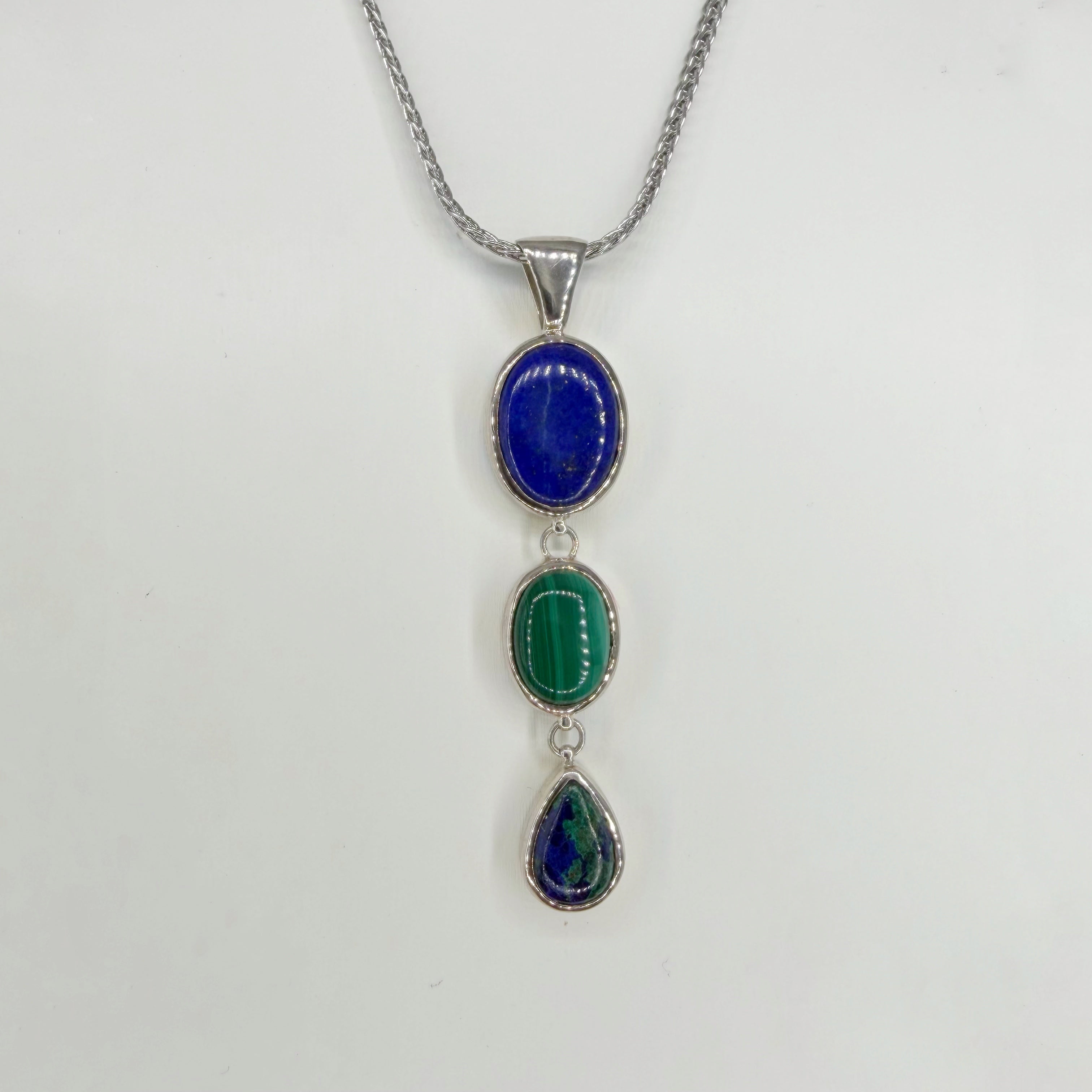 Ciondolo Lapislazzuli, Malachite, Azzurrite - Argento 925