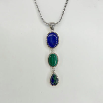 Ciondolo Lapislazzuli, Malachite, Azzurrite - Argento 925