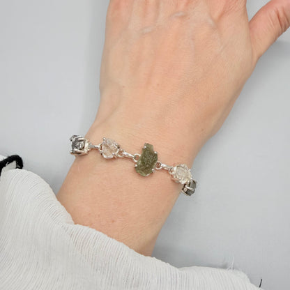 Bracciale  Moldavite, Herkimer, Meteorite Campo del Cielo | Argento 925