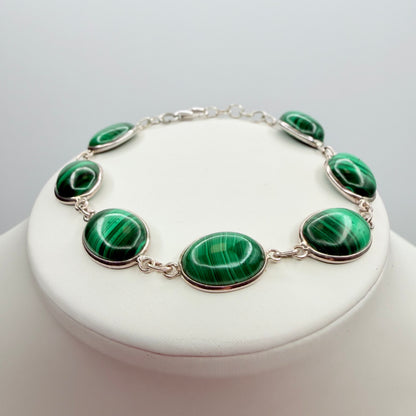 Bracciale Malachite e Argento 925 - Ovale
