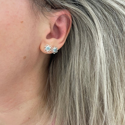 Orecchini a Lobo Acquamarina Fiore - Argento 925