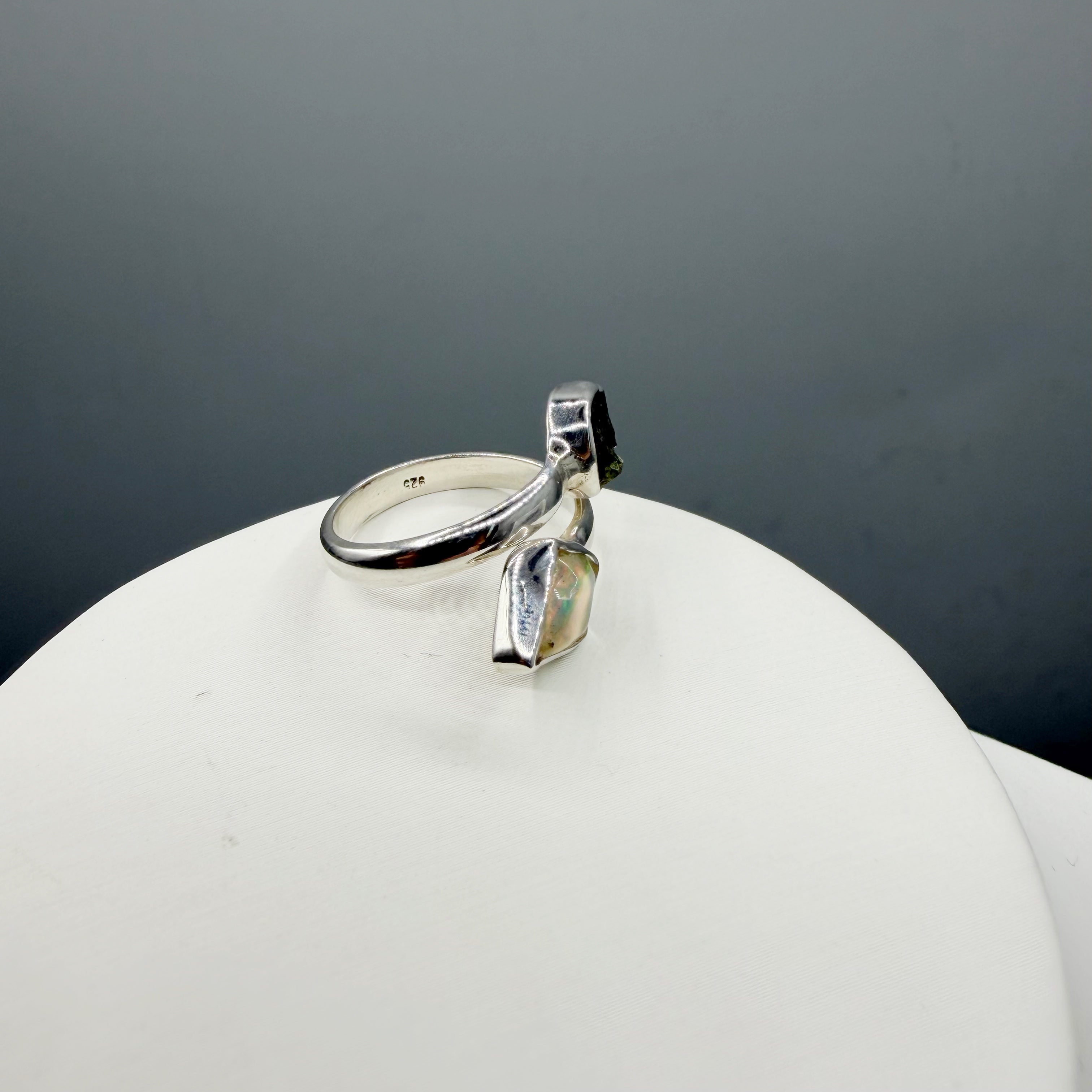 Anello Moldavite e Opale - Argento 925